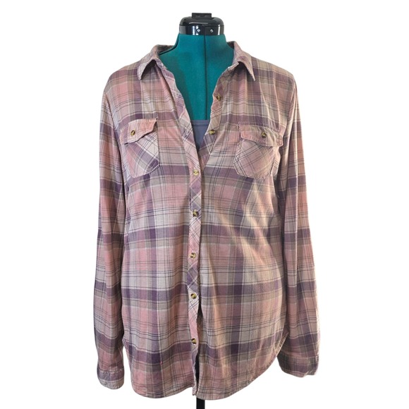 Passport Plaid Flannel Shirt Long Sleeve Button Up Womens Casual - Picture 1 of 7